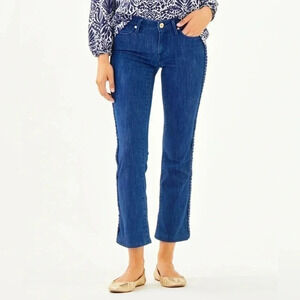 Lilly Pulitzer Braided Trim Denim Jeans Crop Bootcut Dark Wash Size 2